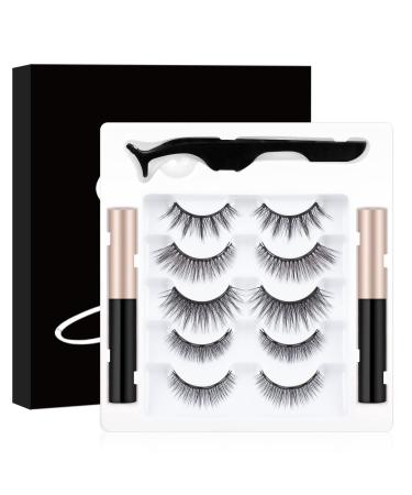 Magnetic SL Magnetic Eyelashes with Eyeliner Kit 3D Magnetic Eyelashes Natural Look Waterproof Reusable Fake False Eyelashes Magnetic Wispy Lashes Black Long-Lasting Magnetic Eyeliner Pencil No Glue 13 Piece Set