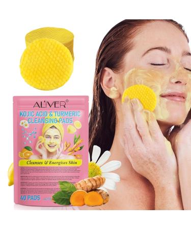 Turmeric Cleansing Pads Kojic Acid & Turmeric Cleansing Pads Turmeric Pads Infused Cotton Exfoliating Pads Turmeric Kojic Pads for Face Helps Balance Skin Oil (40P)