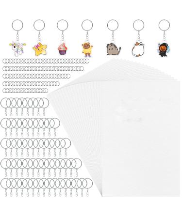 OFNMY 125 Pieces Heat Shrink Plastic Sheet Kit with 25 PCS Shrinky Art Paper and 100 PCS Keychains for Kids Creative Craft Marking  Homemade Shrinky Dinks  Handprint Keychains for Christmas