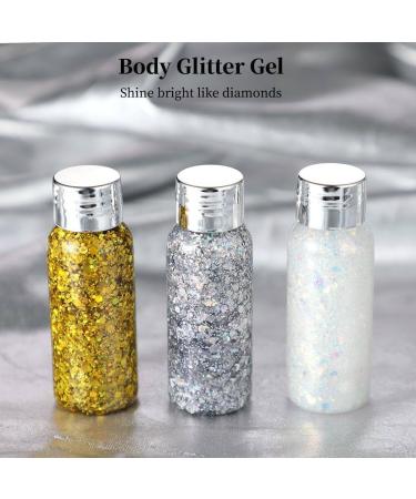 Holographic Body Glitter Gel - 3-Pack Chunky Sequin Liquid for Nails & Makeup | Silver Sparkle for Parties & Weddings - 1.1 x 3.15in - Buy Online on SooperMarket.com