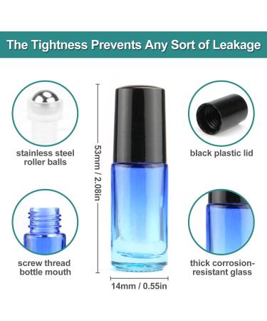 6-Pack 5ml Gradient Color Glass Roller Bottles for Perfume & Essential Oils - Refillable, Thick Glass with Metal Roller Ball - Home & Travel Use - Buy Online on SooperMarket.com