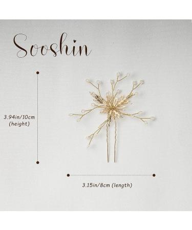 3-Piece Pearl and Rhinestone Bridal Hair Pins Set - Gold Wedding Accessories for Brides and Bridesmaids - Buy Online on SooperMarket.com