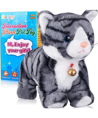 Marsjoy Pattern Gray Robot Cat Plush Cat Stuffed Animal Interactive Cat Meow Kitten Touch Control Electronic Pet Robotic Kitty Toy Animated Toy Cat for Girl Kids L:12" Grey Pattern