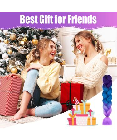 Aomig Ombre Braids Extensions - 24 Strands Artificial Hair for Box Braids | Purple Light Violet Sea Blue - Ideal for Braiding - Buy Online on SooperMarket.com