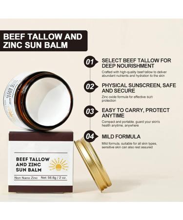 Beef Tallow & Zinc Sun Balm - Non-Greasy Sunscreen for Face & Body Deep Moisturizer Instant Sun Protection 2 Oz - Buy Online on SooperMarket.com