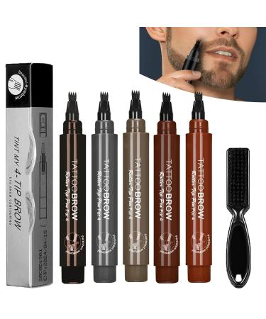 Elmys Beard Filling Pen Waterproof Beard Filling Pen Kit Long Lasting Coverage Beard Pencil Filler for Men Black Shape & Define Your Beard Natural (Mixed-5PCs)