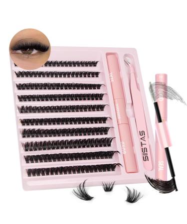 DIY Lash Extension Kit 200pcs Lash Clusters Individual Lashes Eyelash Extension Kit D Curl Volume Cluster Eyelashes with Lash Bond and Seal and Lash Tweezers Application at Home Lash Extension Kit(60D 60D KIT