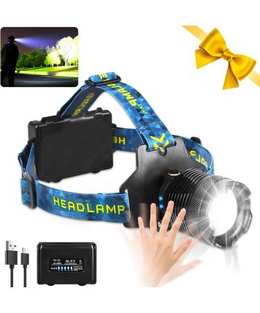 Ynipanda LED Rechargeable Headlamp,Updated 30W White Laser Beads - Blue