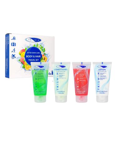 Triswim anti-chlorine travel set |Skin care after swimming for chlorine removal |Anti-chlorine cosmetics set for swimmers |Perfect after swimming in the salty sea water and in the swimming pool (4x90ml)