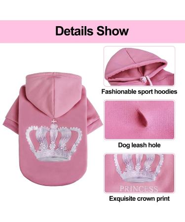 EXPAWLORER Princess Dog Hoodie with Leash Hole - Pink Winter Coat for Girl Dogs - Buy Online on SooperMarket.com