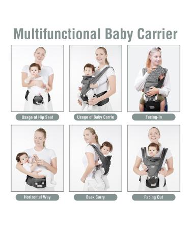 YIYUNBEBE Baby Carrier Newborns to Toddler 7-45 lbs All Seasons Foldable Baby Carriers Front and Back with Hip Seat Lumbar Support for Outdoor Hiking(Dark Grey) - Buy Online on SooperMarket.com