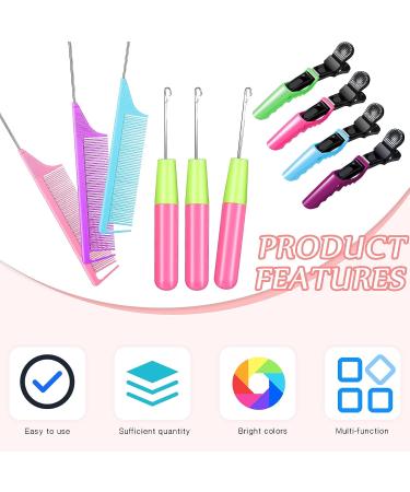 Latch Hook Crochet Needle Set with Stainless Steel Needles, Alligator Hair Clips, and Rat Tail Comb - 10 Pieces for Hair Extension - Buy Online on SooperMarket.com
