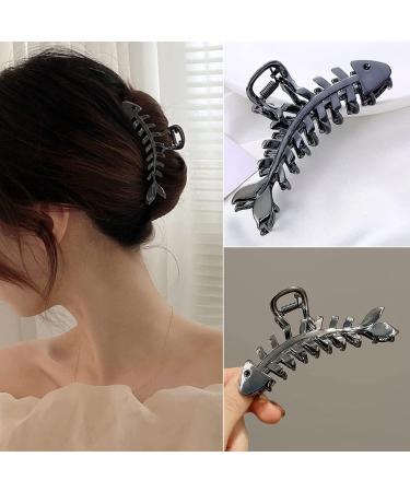 Gunmetal Fishbone Metal Hair Claw Clip - Elegant, Strong Hold for Thick/Thin Hair - Stylish Accessory for Women - Large Size - Buy Online on SooperMarket.com