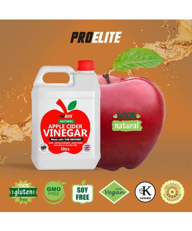 Apple Cider Vinegar with Mother 5L 5 Percent Acidity - Raw Unfiltered & Unpasteurised - Naturally Vegan GMO Free Gluten Free Alternative for Apple Cider Vinegar Capsules Tablets by PROELITE - Buy Online on SooperMarket.com