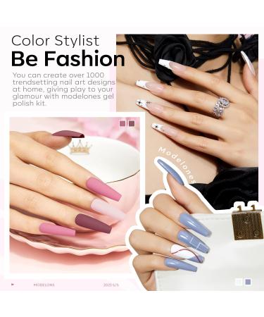 Modelones 20PCS Gel Nail Polish Kit with UV Light - 6 Classic Neutral Colors | Soak Off Gel Polish Set with Portable Mini LED Lamp, Base & Top Coat | All-in-One Manicure Kit for Starter, DIY Salon Gift - Pink Blue Violet - Buy Online on SooperMarket.com