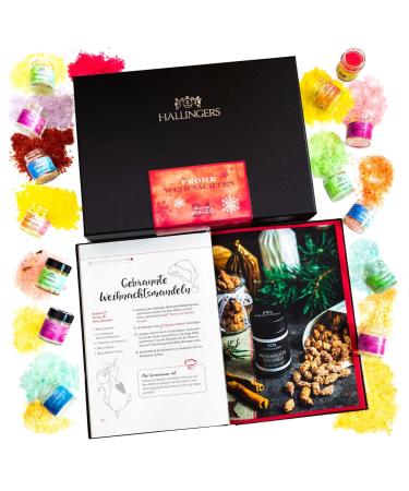 Hallingers Merry Christmas & Happiness is Handmade-24 Salz Christmas Set with Totes Sea Salts & Cookbook (SET)-Mother's Day gift & Gift Ideas on Father's Day |Congratulations congratulations