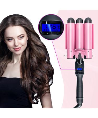 Awhoas 3 Barrel Curling Iron 32MM Hair Waver | Triple Barrel Hair Crimper for Women | Pink Curling Wand with LCD Temp Display - Buy Online on SooperMarket.com