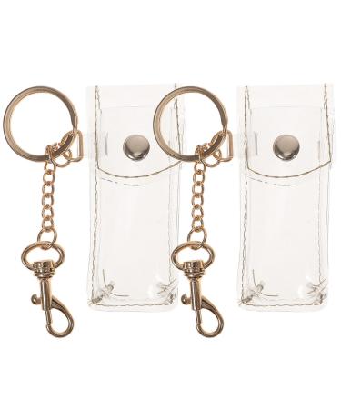 2Pcs PVC Pouch Keychain Transparent Sleeve Lipstick Holder with Golden Key Rings Fashionable Key Chain Holder