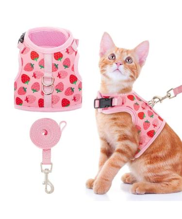 BINGPET Cat Harness with Leash Escape Proof - Fashionable Mesh Cat Dog Walking Harness Leads Adjustable for Kitties Puppies Large Animals Strawberry Large