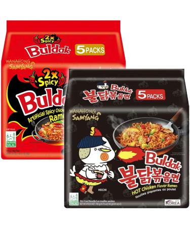 WaNaHong Samyang Stir Fried Hot Chicken Flavour Ramen Noodles - Original (5 Packs) & Double Spicy (5 Packs)