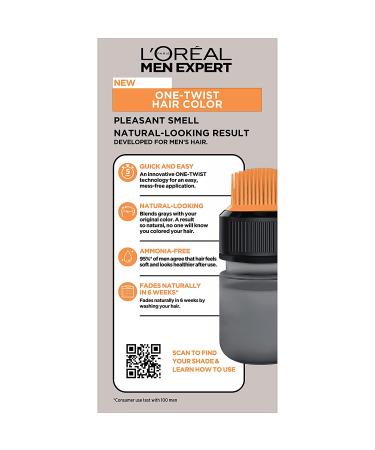 L'Oreal Paris Men Expert One Twist Mess Free Permanent Hair Color - Real Black 02 - Ammonia Free Dye to Cover Grays - Easy No Mix Application - 1 Kit - Buy Online on SooperMarket.com