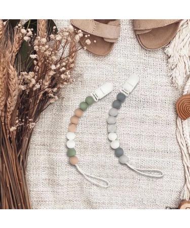 Kowlone Pacifier Chain for Girls - Silicone Dummy Clips & Holder 2-Pack (Gray & Green) - Perfect Baby Shower Gift - Buy Online on SooperMarket.com