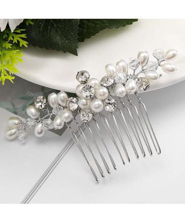 Brishow Crystal Bride Wedding Hair Comb - Pearl Bridal Hair Accessories (Silver) - Buy Online on SooperMarket.com