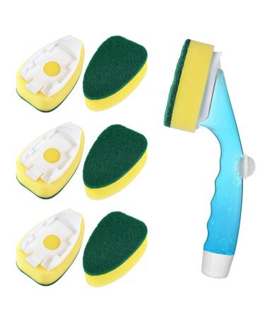 Non Scratch Dishwand Refills Handle Dish Wand Refill Pack 6 Heavy Duty Replacement Sponge Heads Set Soap Dispenser Scrubbers Dishwashing Scrub Dispensing Brush Pads Dishwasher Cleaning Tool kit 7 Piece Set
