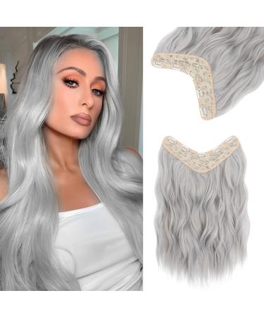 TESS Hair Extensions Clip in One Pieces Curly Wavy Synthetic Hair Pieces 18 Inch Clip in Hair Extensions Long Clips Hair Extension for Women 160g 503/88A Grey