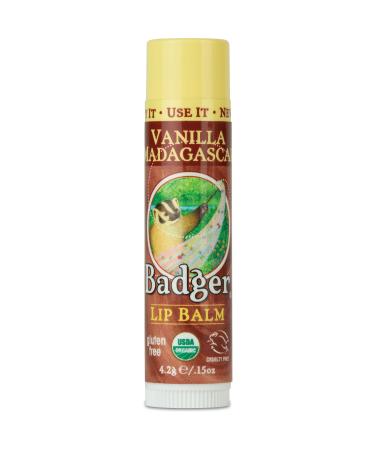 Badger - Classic Lip Balm Vanilla Madagascar Made with Organic Olive Oil Beeswax & Rosemary Natural Lip Balm Certified Organic Moisturizing Lip Balm 0.15 oz