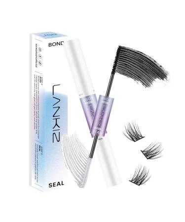 LANKIZ Cluster Lash Glue Lash Bond & Seal Waterproof Eyelash Glue for Wispy Lash Clusters DIY Lash Extension Glue for Individual Eyelash Extensions Strip False Lashes 48 Hours Overnight Adhesive Bond & Seal Black