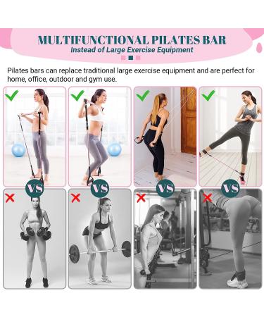 Multifunctional Pilates Bar Kit with Resistance Bands | Portable Home Gym Set for Women | Full Body Workouts | Heavy-Duty Metal Adjustment Buckle | Pink - Buy Online on SooperMarket.com