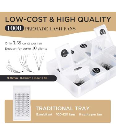 LASHVIEW 1000 Premade Volume Fans - Mixed Lengths 9-16mm Handmade 5D & 10D Eyelash Extensions C&D Curl Supplies - Buy Online on SooperMarket.com