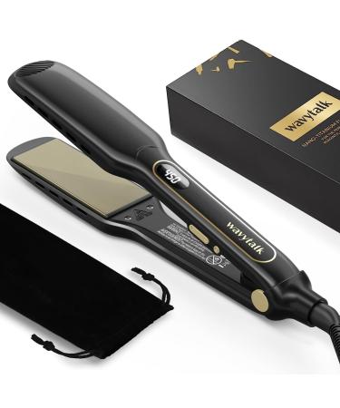 Wavytalk Wet to Straight Titanium Flat Iron 1.7 Inch Wide Professional Straightener with Dual Voltage and 50% More Protection Black 1.7 Inch Black