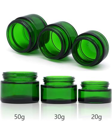 Zeoabsy 12-Piece 20ml Green Glass Cream Jar Set with Black Screw Caps & Spatulas | Ideal for Gels & Creams - International Shipping Available - Buy Online on SooperMarket.com