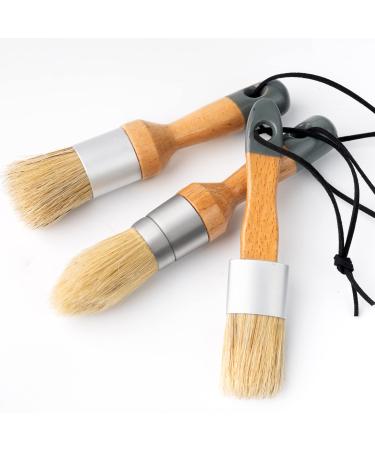 Mister Rui - Chalk Wax Paint Brush, 3pcs, Chalk Paint Brushes for Furniture, Small Wax Brush for Chalk Paint, Acrylic Paint, Milk Paint, Natural Bristles Stencil Brushes, No Shedding