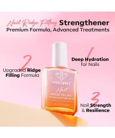 Modelones 8-in-1 Nail Care Treatment with Ridge Filling, Strengthener, Hardener, and Growth Base Coat - 15ml Glitter Pink - Buy Online on SooperMarket.com