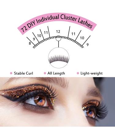 72 Pcs Natural Cluster Individual Lashes | DIY Eyelash Extensions - Reusable & Comfortable | Super Thin Band - D-14mm - Buy Online on SooperMarket.com