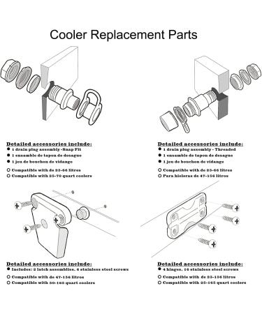 Cooler Replacement Parts Kit for Igloo Coolers  Cooler Plastic Hinges  Cooler Latches and Screws Combo  Threaded Cooler Drain Plug and Triple-Snap Cooler Drain Plug - Buy Online on SooperMarket.com