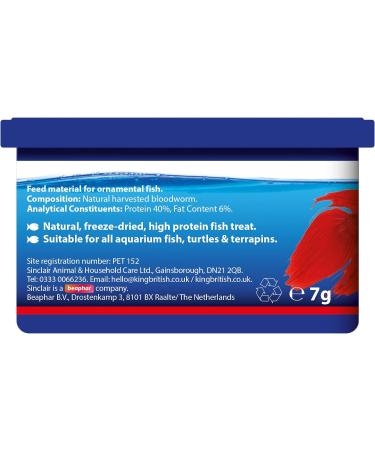 King British | Bloodworm Treats | For All Coldwater Tropical & Marine Fish Turtles & Terrapins | High Protein & Iron | Provides Excellent Colour & Condition | Complementary Treats | 7g Single - Buy Online on SooperMarket.com