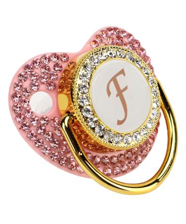 Gold Baby Pacifier Rhinestone Covered Rhinestone Lightweight Pacifier Set for 6-18 Months Baby Home Use (Letter F)