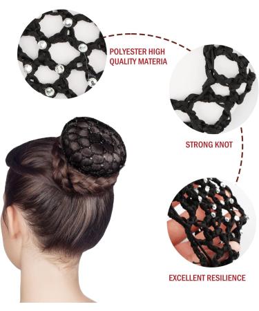 Hair Net Chignon 12 Bun Hairstyle Aid Fabric Knot Net with Glitter Rhinestones Hair Net Riding Tournament Set for Gymnastics Rhythmic Gymnastics Ballet Figure Skating - Buy Online on SooperMarket.com