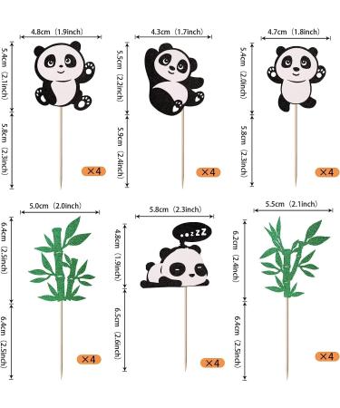 24 Panda Glitter Green Bamboo Cupcake Toppers - Cute Animal Cake Decorations for Baby Showers & Kids Birthday Parties - Buy Online on SooperMarket.com