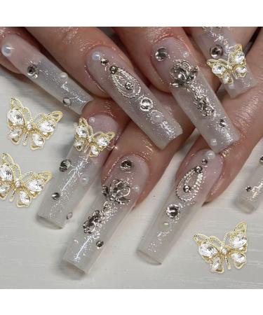 10Pcs Shiny Alloy Butterfly Nail Charms - Metal Rhinestones for Women's DIY Acrylic Nail Decor - Buy Online on SooperMarket.com