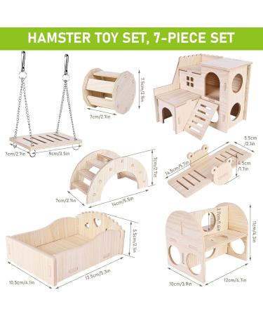 Byzesty Wooden Hamster House - 7 Piece DIY Toy & Accessories for Guinea Pigs Dwarf Hamsters Chinchillas | Fun Roller Bridge Rocker & Swing - Buy Online on SooperMarket.com