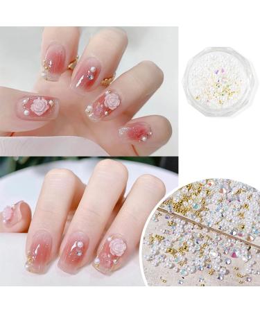 Pearl Mixed Flower Camellia Nail Art Set 3D Nail Art Supplies Nail Tip Nail Glitter Acrylic Nail Art Decorations Nail Art Jewelry 3d Flower Nail Nail Art Kit Nail Art Gems Kit