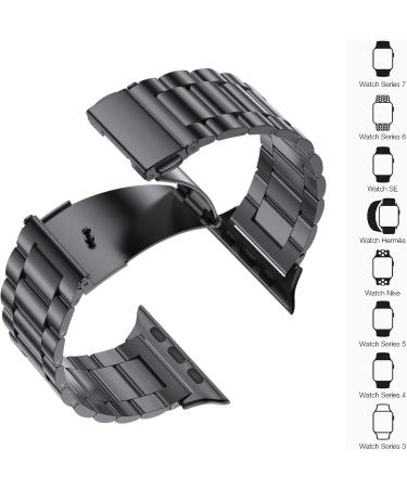 EPULY Compatible with Apple Watch Band 49mm 45mm 44mm 42mm 41mm 40mm 38mm Business Stainless Steel Metal Wristband for iWatch SE & Series Ultra se 8/7/6/5/4/3/2/1 A-Black 45mm 44mm 42mm 49mm - Buy Online on SooperMarket.com