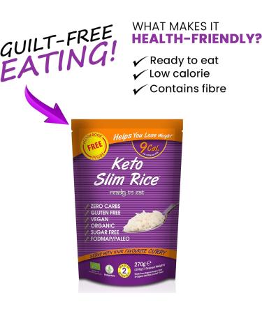 Eat Water Slim Rice Organic - Shirataki Keto Paleo Diet & Vegan Food Low Calorie Food Microwaveable Sugar & Free Fat Free | Ready to Eat (270g) - Buy Online on SooperMarket.com
