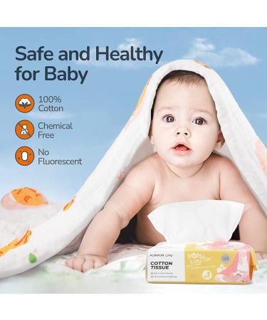 POMPOM LIFE Ultra Soft Disposable Face Towel 300 Count - Unscented & Chemical Free, Ideal for Baby and Adult Sensitive Skin - Lint Free Makeup Remover Wipe - Buy Online on SooperMarket.com