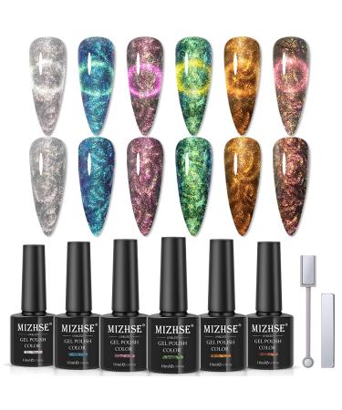 MIZHSE Cat Eye Pearl Gel Nail Polish 6 Pcs  9D Cat Eye Shell Thread Nail Polish 10ml UV/LED Sock off DIY Manicure Set for Home Salon Thead Cat Eye2 6Pcs